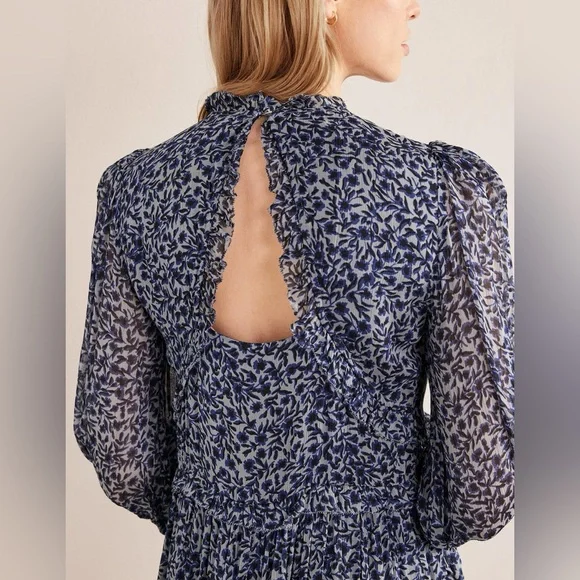 Boden Blue Print Ruffle Open Back Mini Dress - Picture 3 of 11